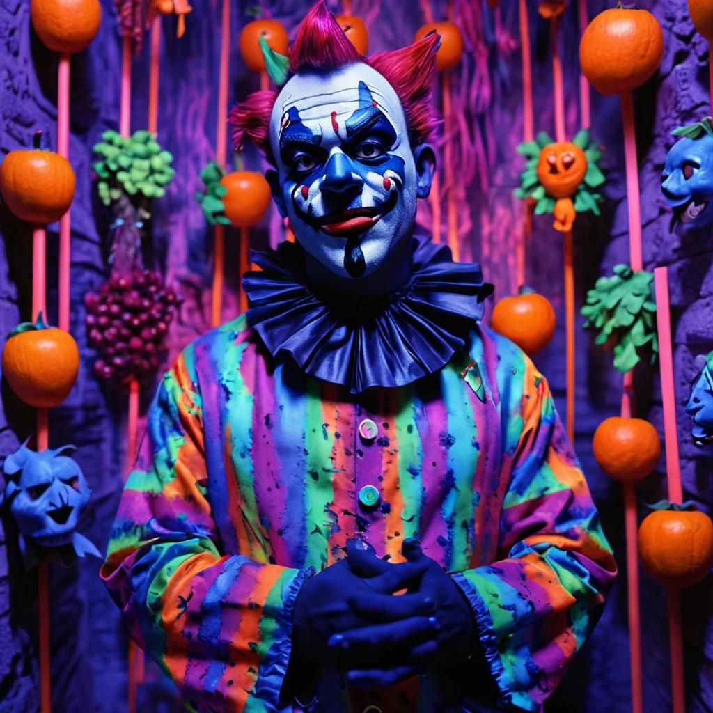 Psychedelic Clown in Dungeon with Glowing Aura