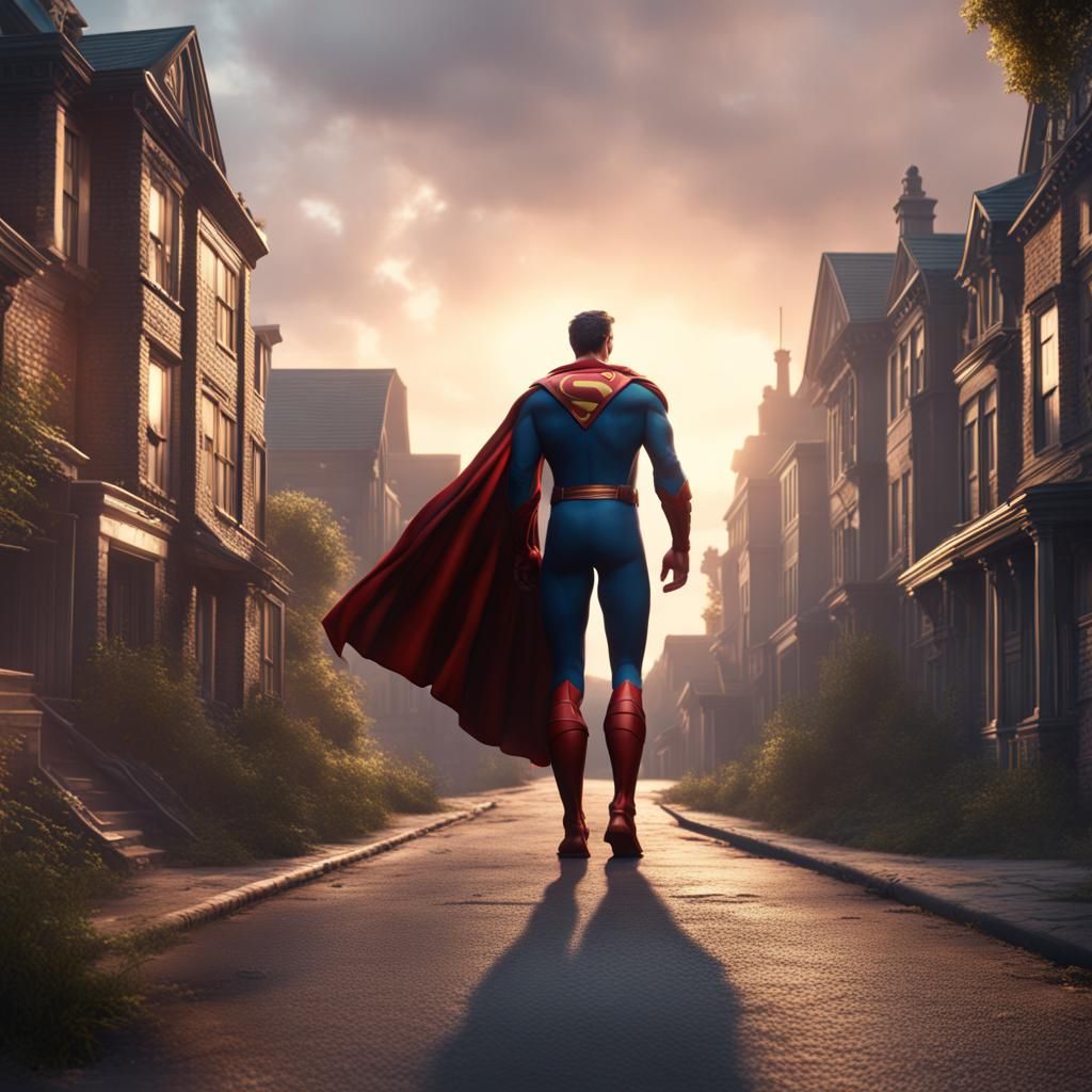 Superhero Accountant Returns Home: Detailed Matte Painting