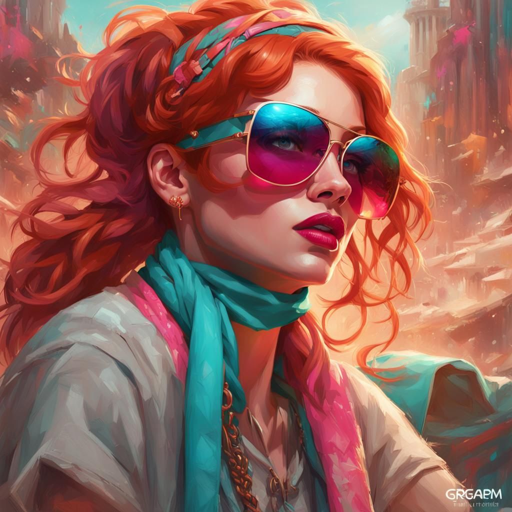 Fiery Redhead Portrait with Turquoise Bandana