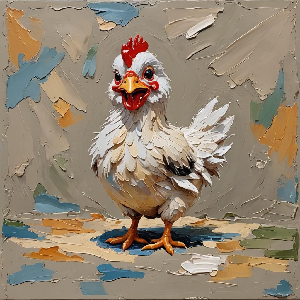 Happy Little Chicken Impasto Painting