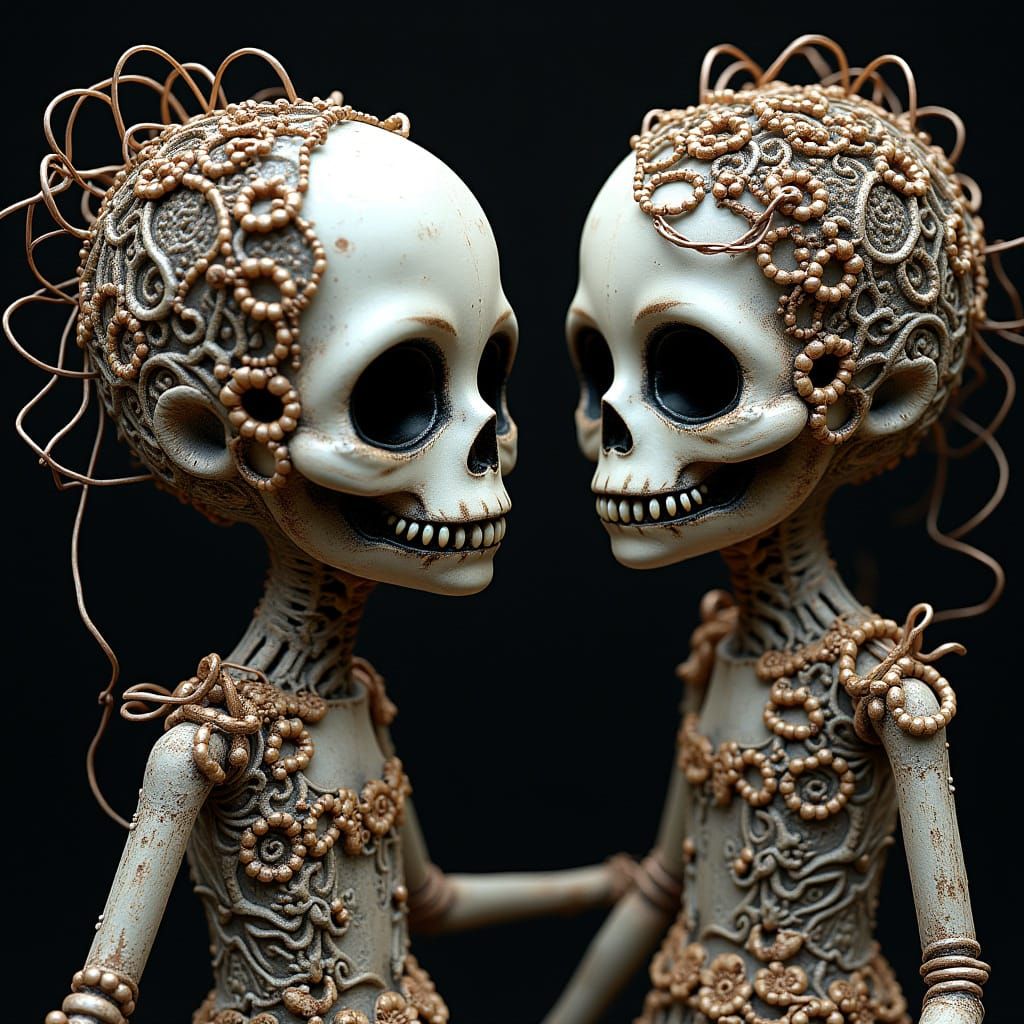 Spooky Wireframe Art with Haunted Ceramic Dolls