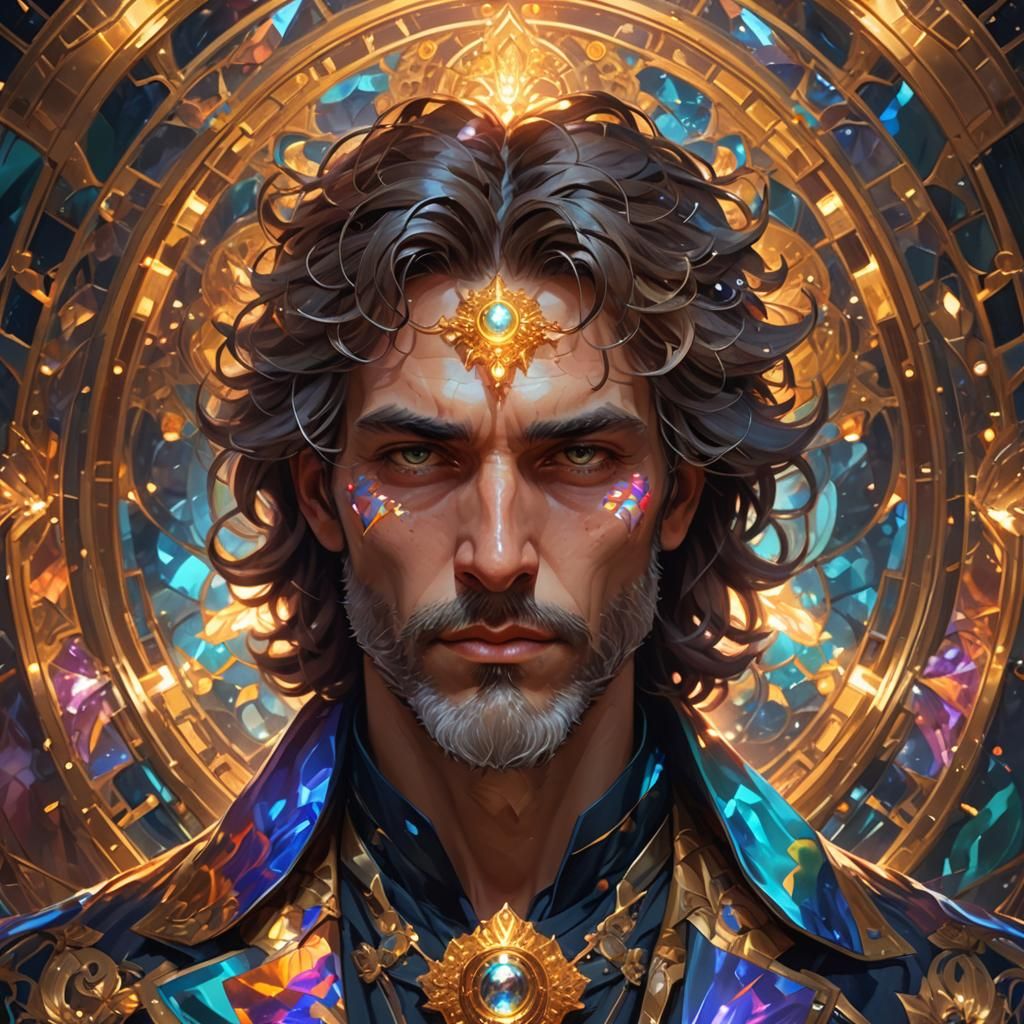 Kaleidoscopic Man Portrait in Hyperdetailed Digital Art
