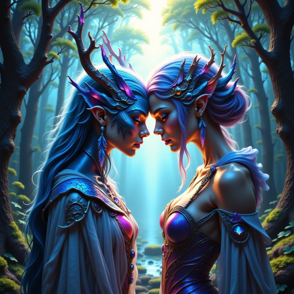 Dragon and Elf: A Tender Moment in Forest