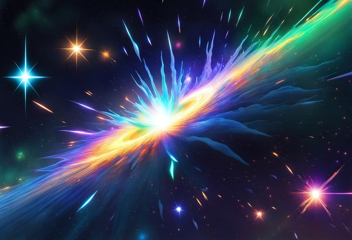 Iridescent Binary Star System in Anime Comic Style