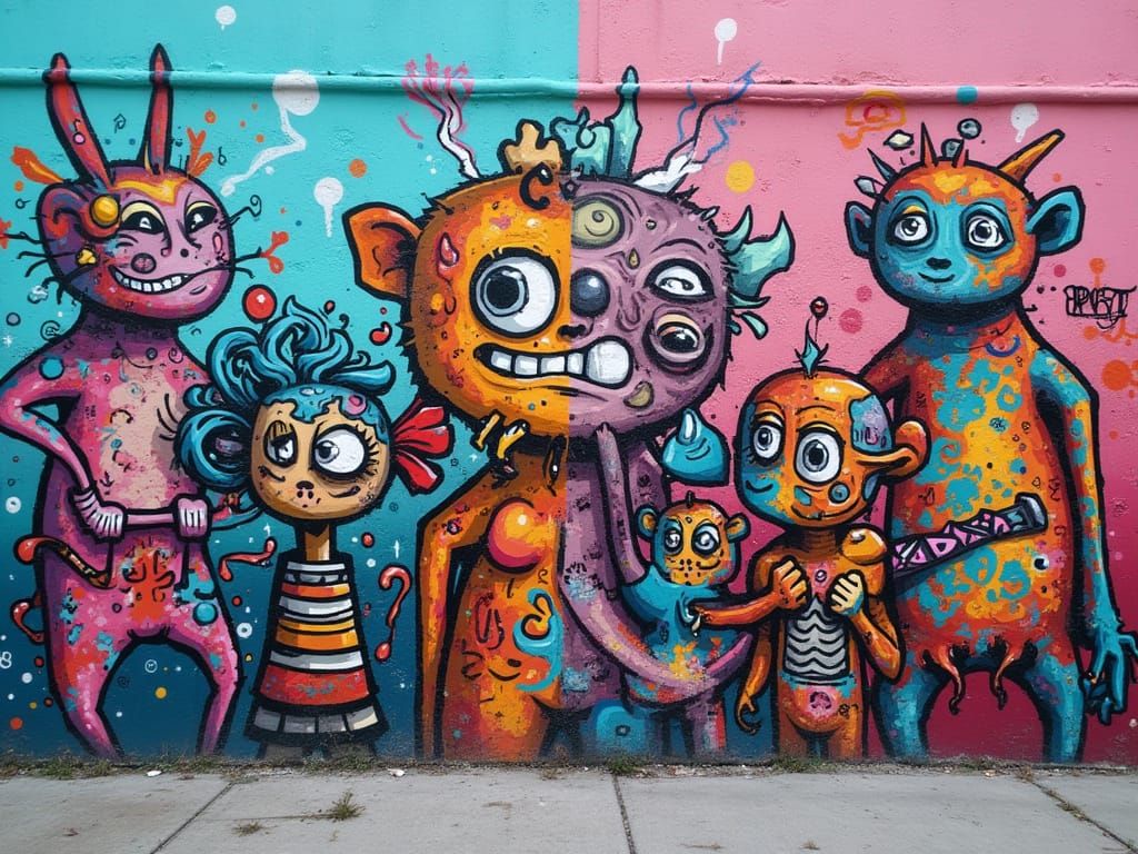 Vibrant Graffiti Mural of Cartoon Goons
