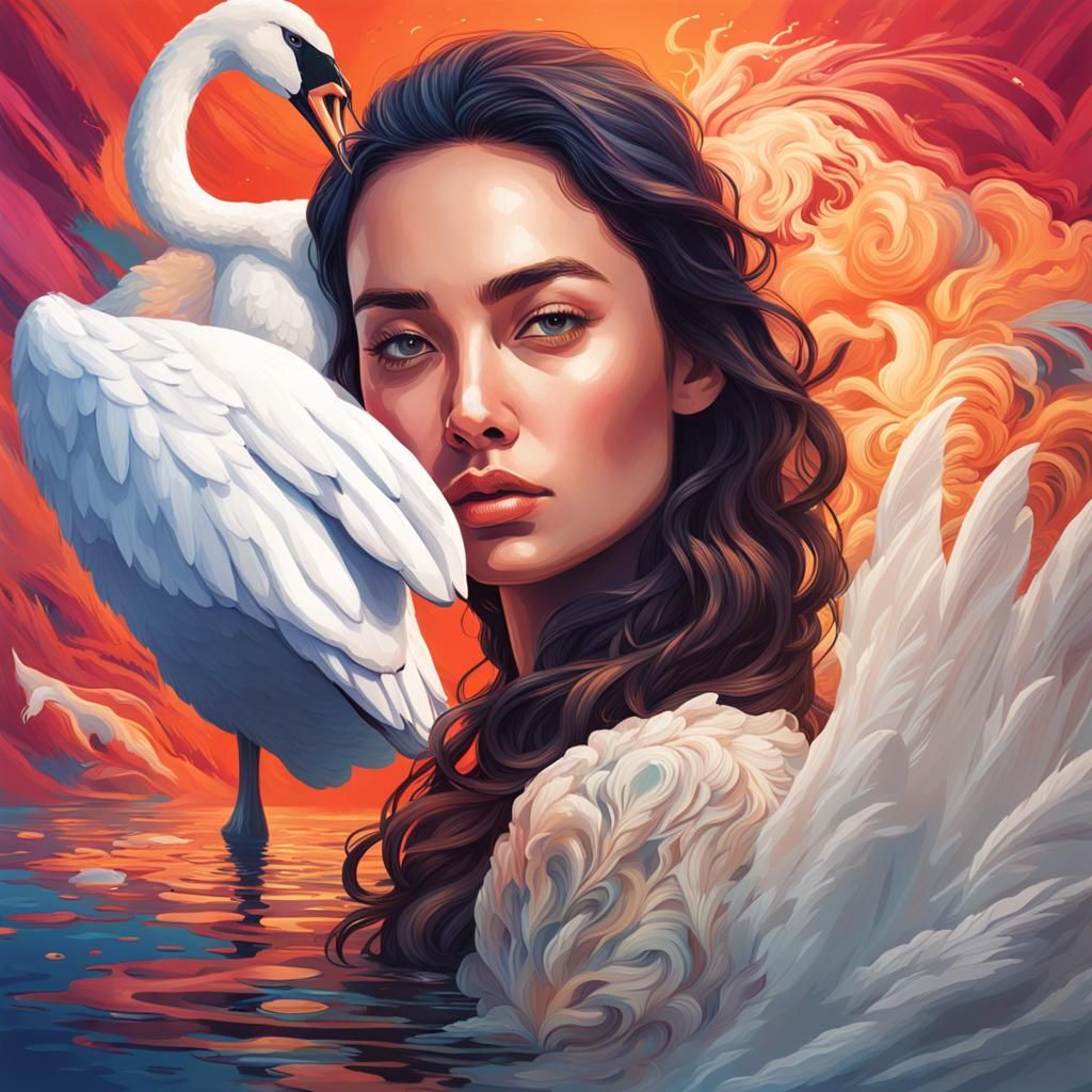 Beautiful Woman with Swan in Hyperrealistic Style