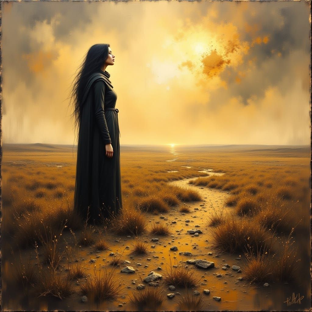 Desolate Hope: Figure in a Beksiński-Inspired Landscape