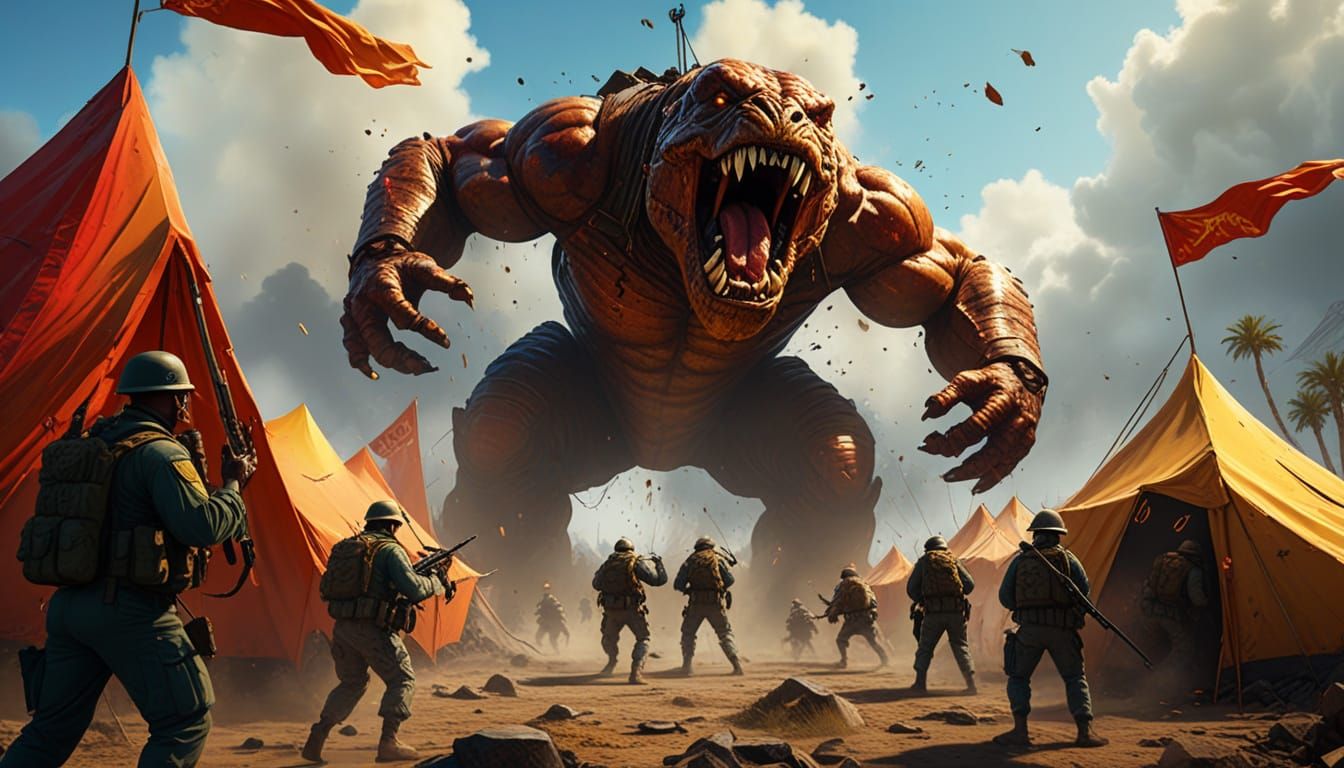 Giant's Fury: Marines Under Fire, Oil Painting