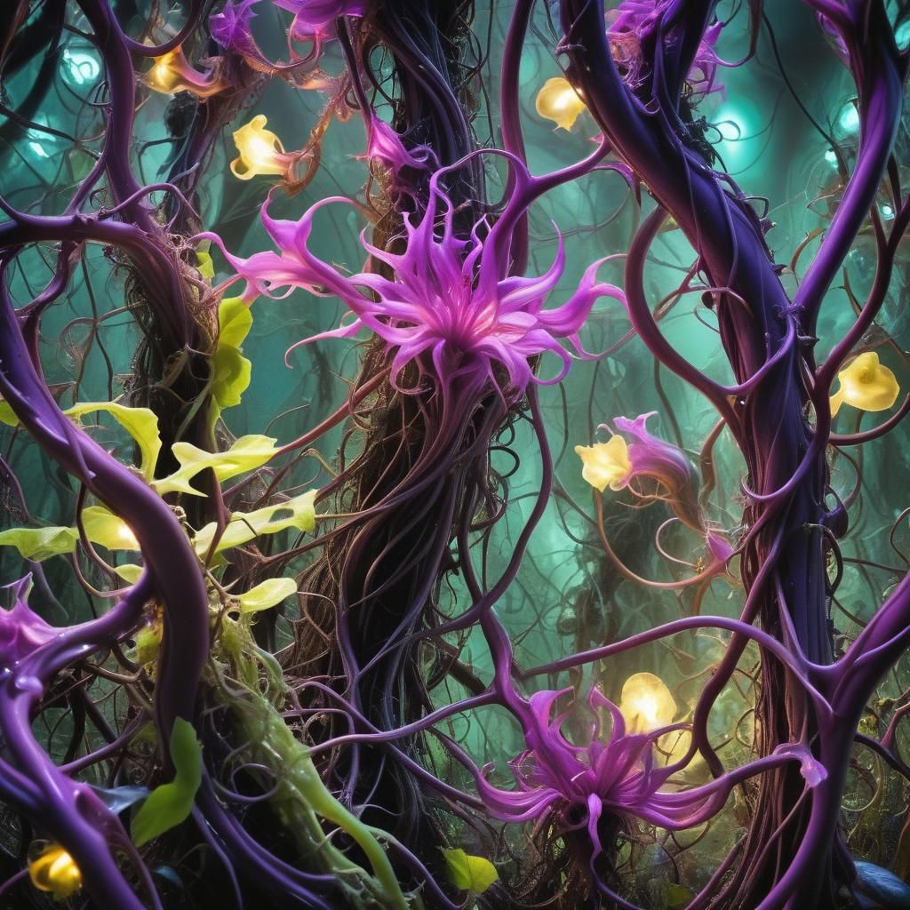 Surreal Macro Shot of Bioluminescent Alien Forest