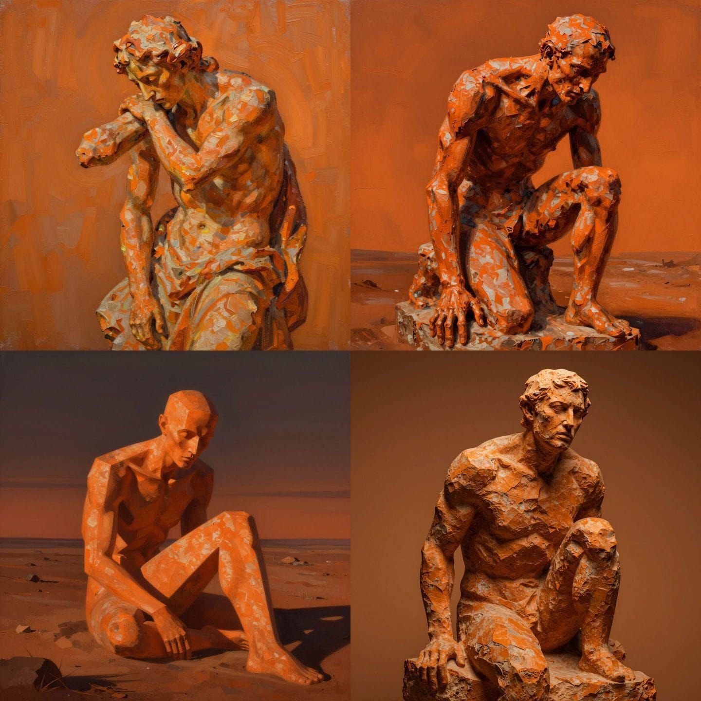 Monochromatic Orange Statue Symbolizing Hunger