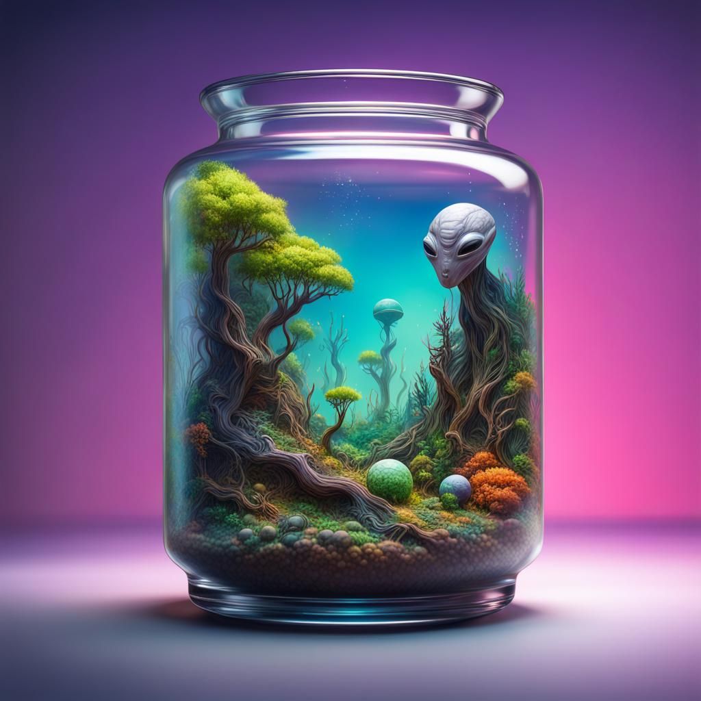 Detailed Alien Ecosystem in Glass Container: Hyperrealistic ...
