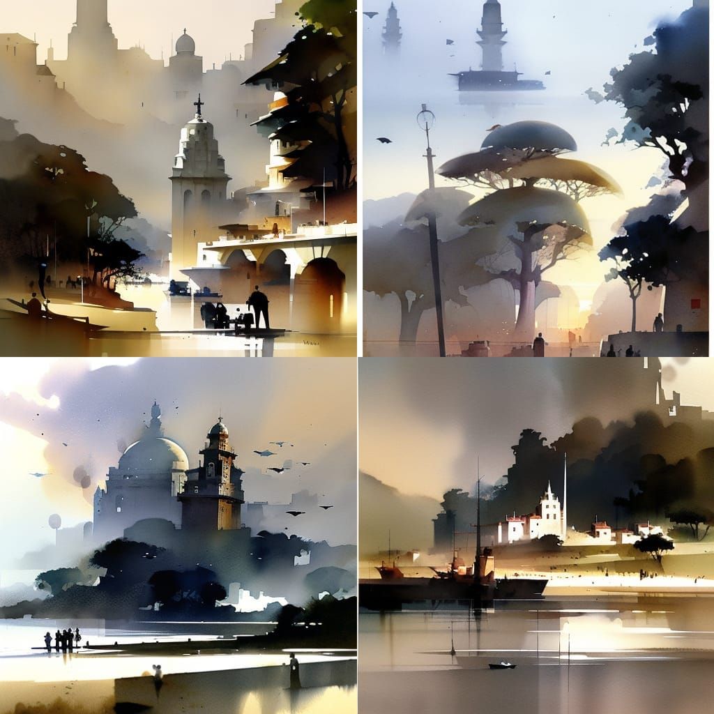 Abstract Watercolor Painting in Fluid Style