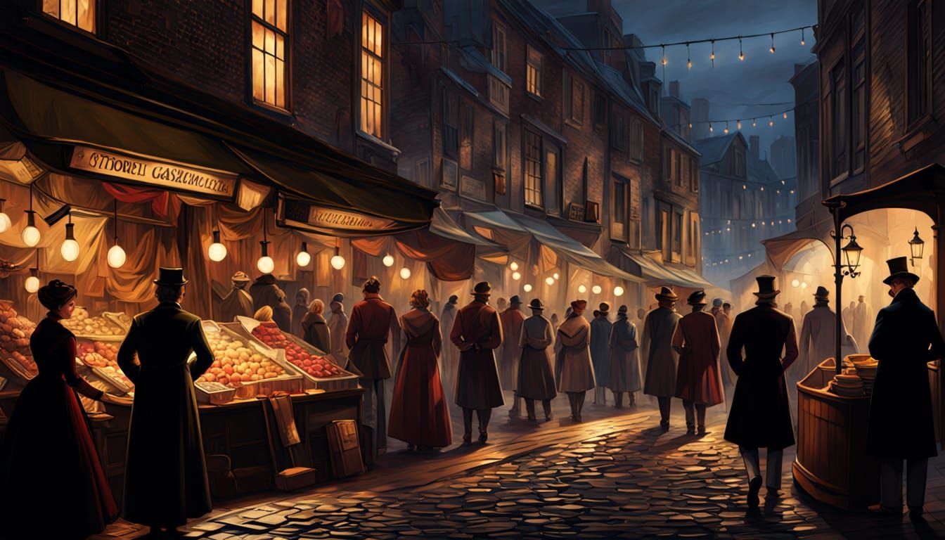 Victorian Street Market at Dusk: Concept Art