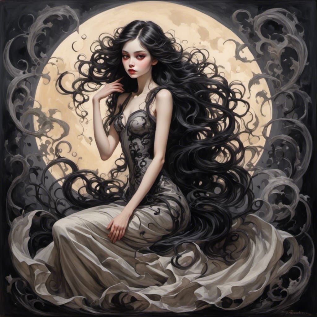 Beautiful Woman with Flowing Hair and Expressive Eyes