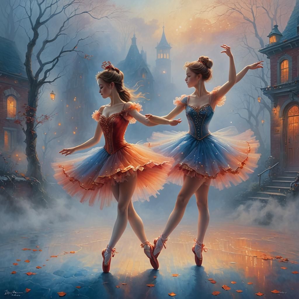 Ballerina Dancing in Blue Fog: Ethereal Fantasy Art