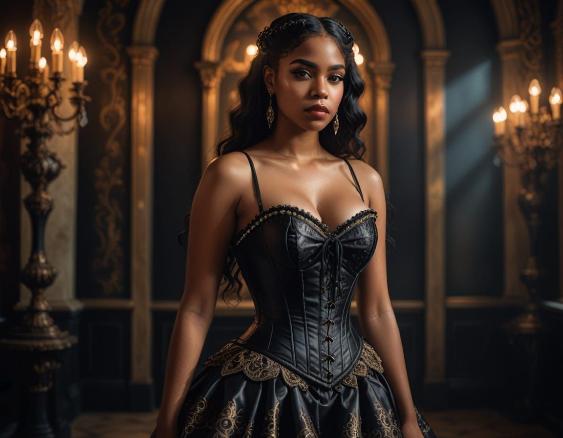 Dominican Woman in Gothic Corset: Hyper-Realistic Portrait