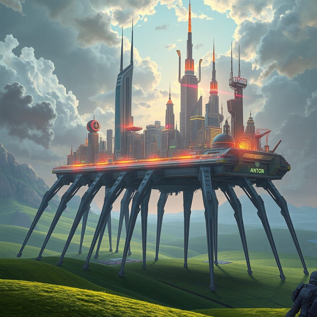 Futuristic Metropolis on Mechanical Legs Explores the Countr...