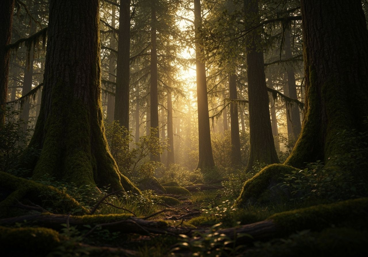 Ancient Forest at Golden Hour in Cinematic Lighting