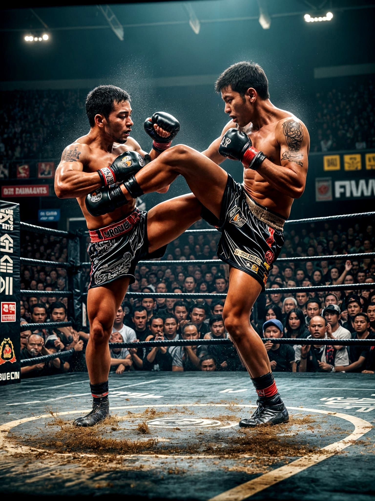Thai Kickboxers in Championship Fight: Hyperrealistic