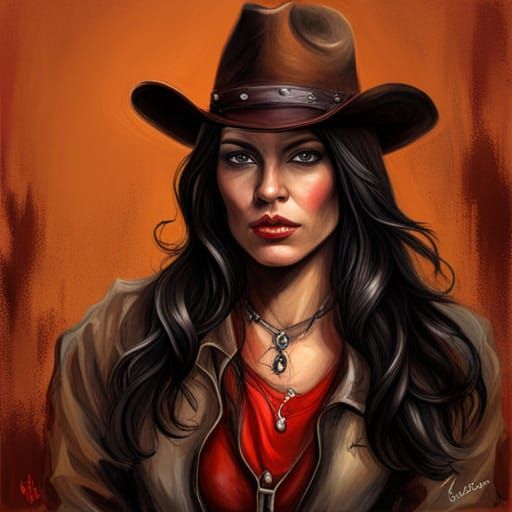 Cowgirl Street Art: Spaghetti Western Outlaw in Vivid Colors