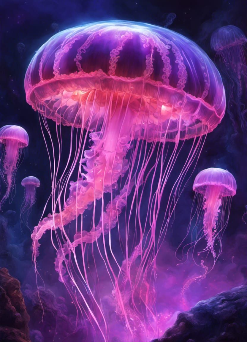 Glowing Jellyfish Underwater in Fantasy Style