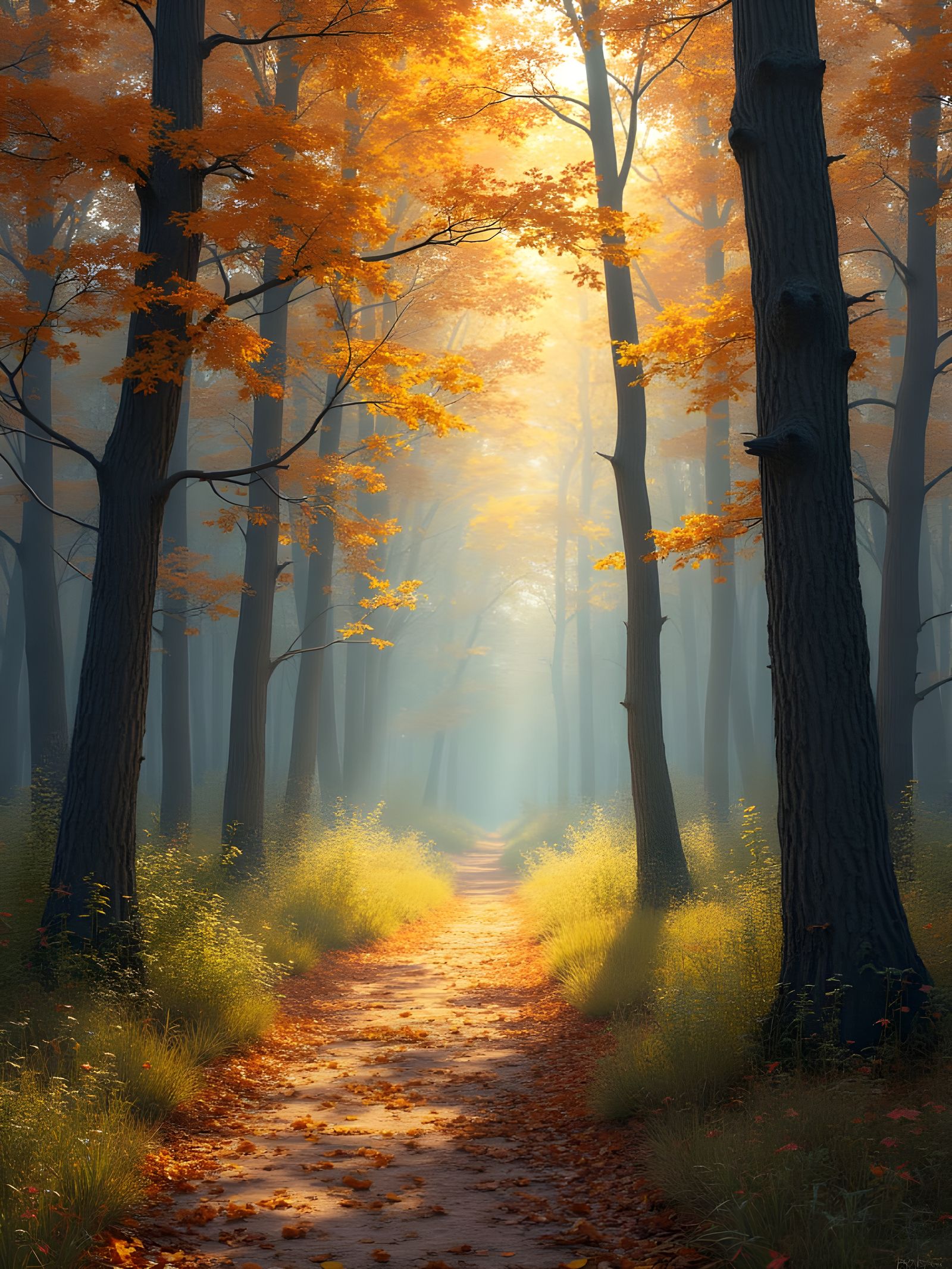 Autumn Forest in Mid-Fall Daylight