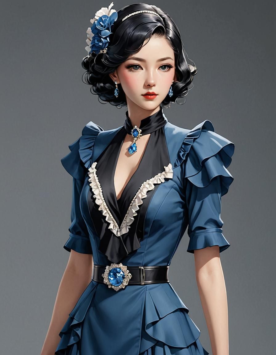 Blue 1930s Suit in Anime Style