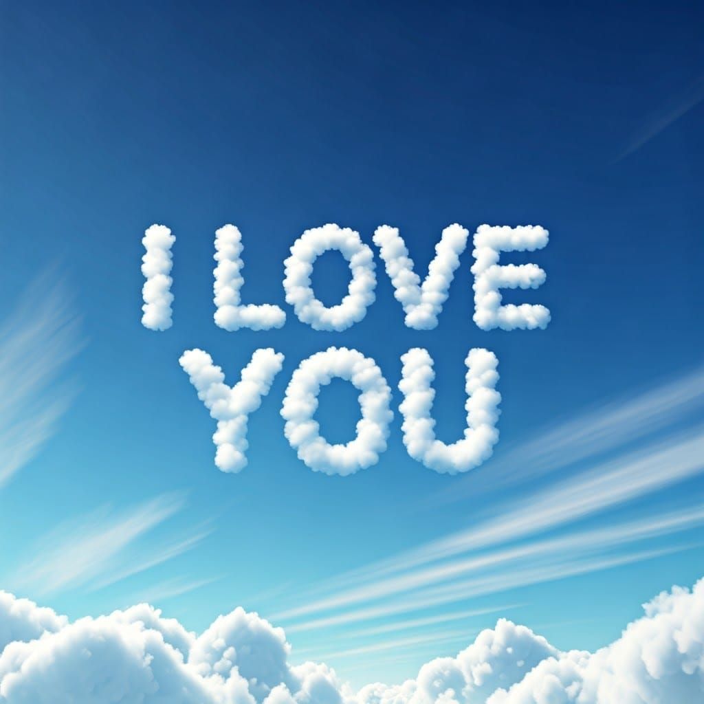 Fluffy Cloud "I LOVE YOU" Against Blue Sky