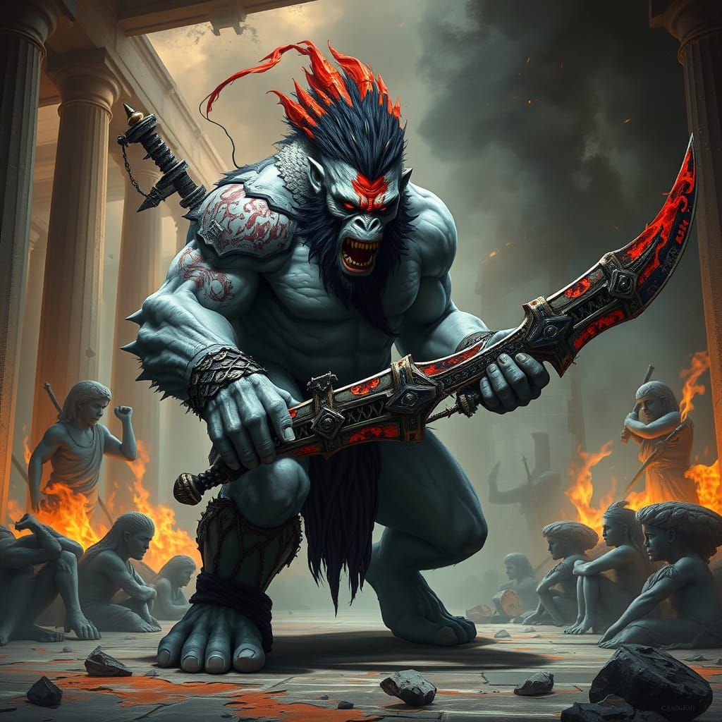 Furious Warrior of Ancient Greece in Industrial-Hued Epic