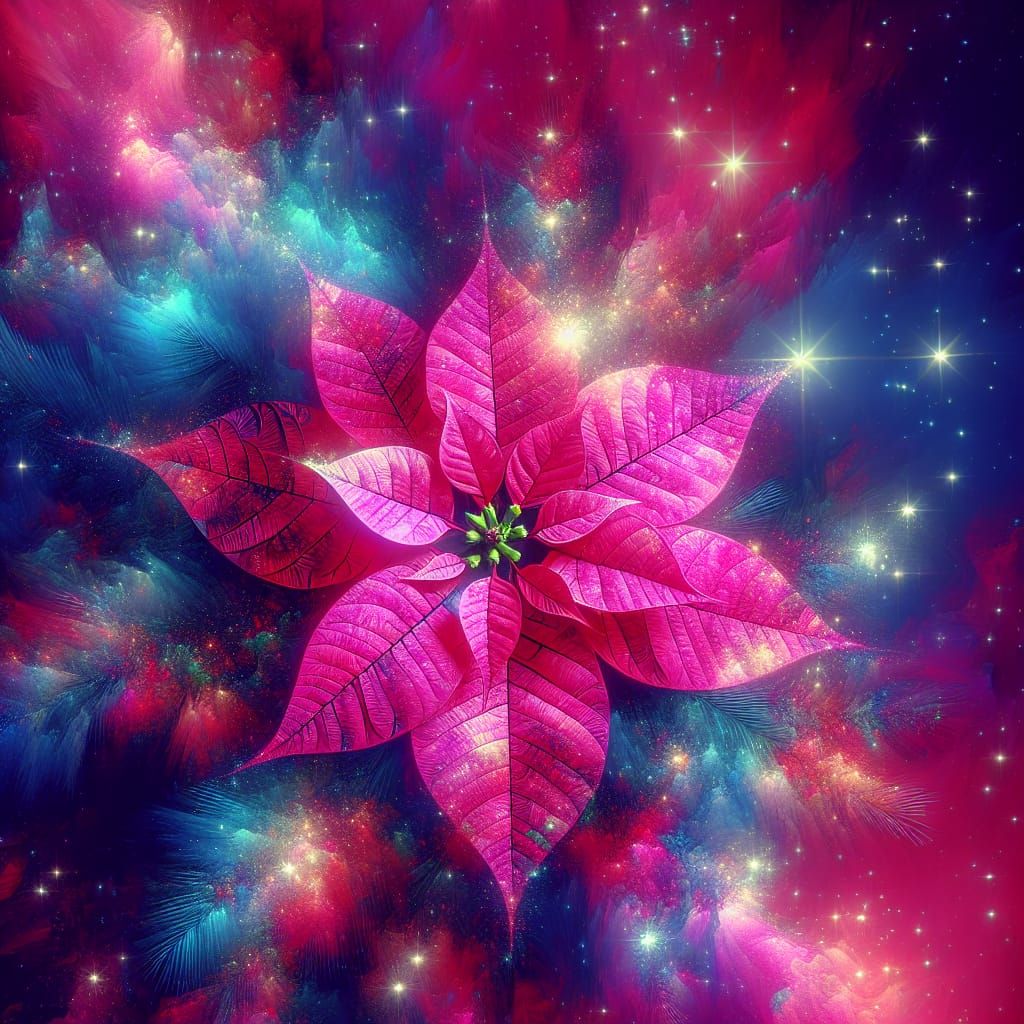 Vibrant Cosmic Poinsettia in Holographic Impressionism