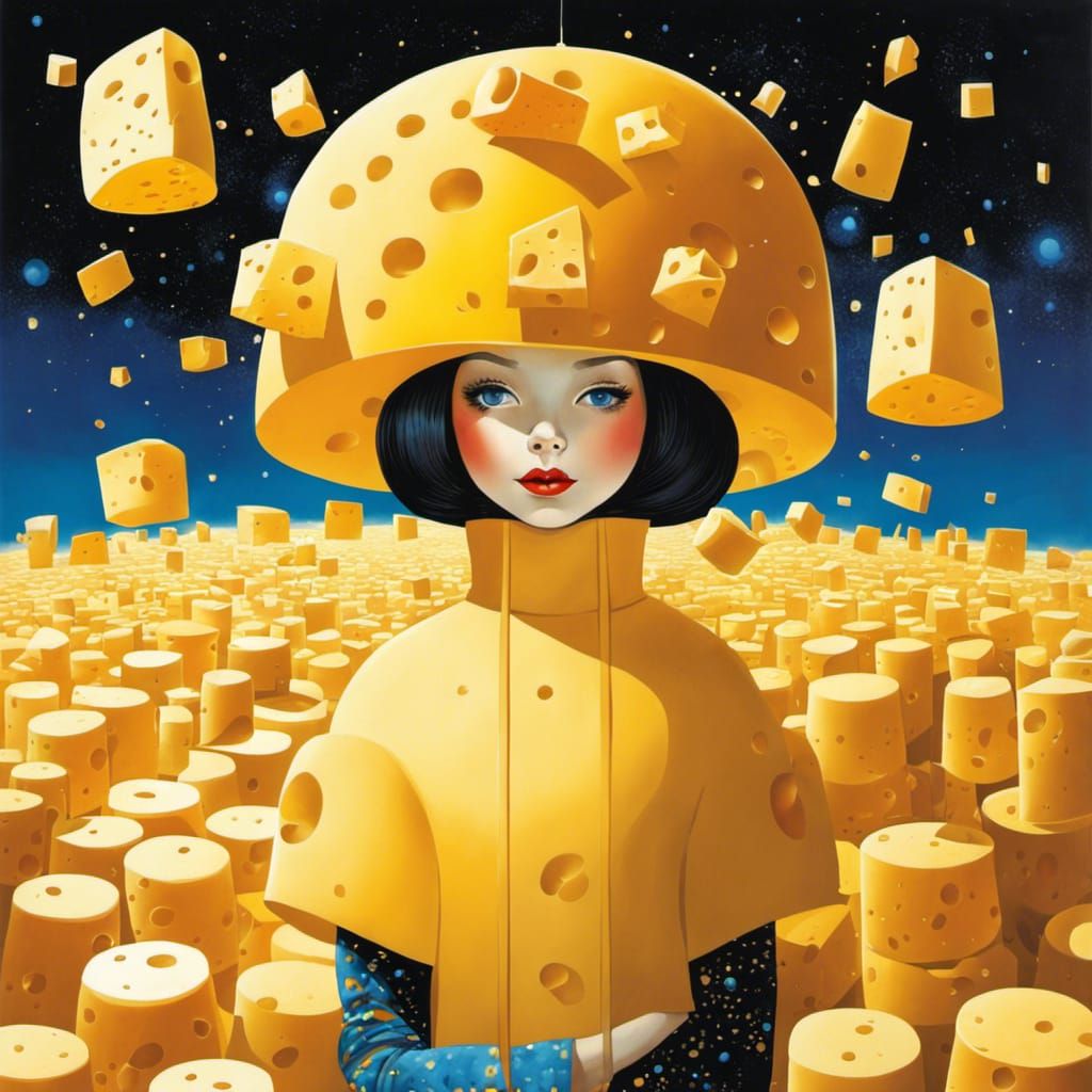 Surreal Cheese Girl in a Cheese World