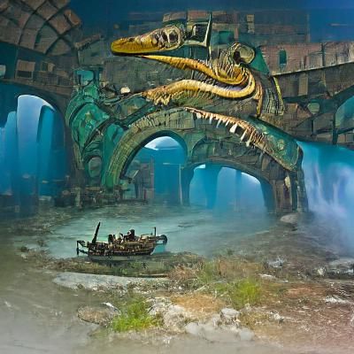 Lost Sea Serpent in Sunken Atlantis Ruins