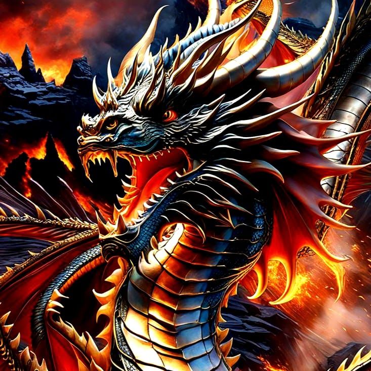 Majestic Dragon in Hellfire Blaze: CGI Fine Art
