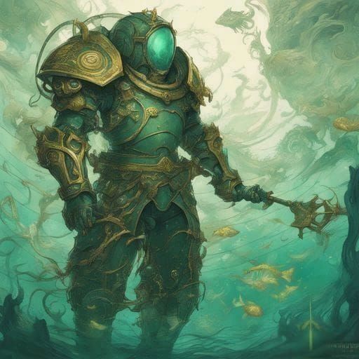Armored Diver with Anchor in Detailed Digital Painting