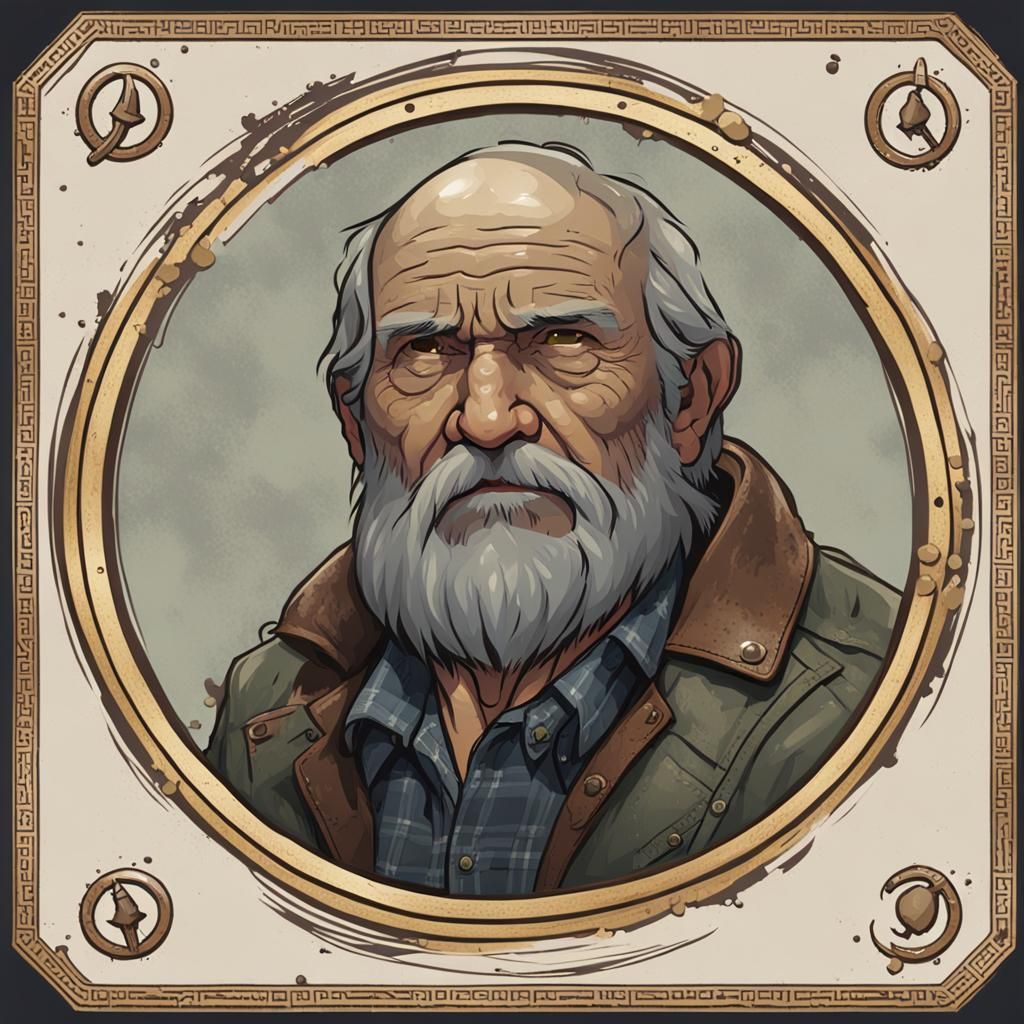 Rugged Old Man Portrait Icon Token