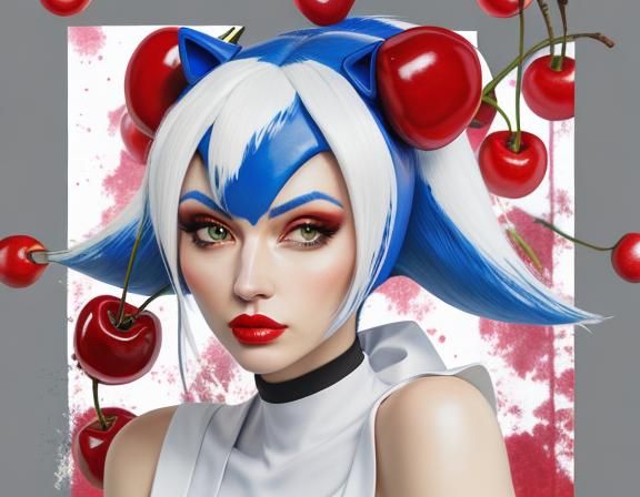Sega-Inspired Portrait of a Girl with Cherry Lips