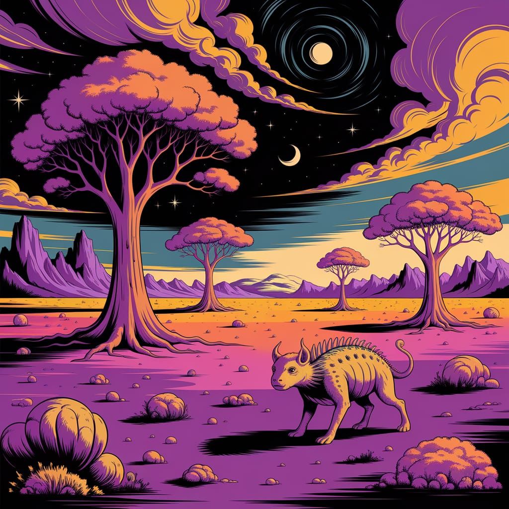 Vibrant Psychedelic Dreamscape with Swirling Clouds and Glow...