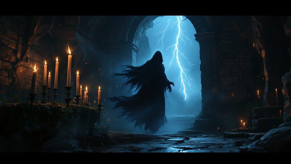 Dark Spirit in Medieval Candlelit Abode