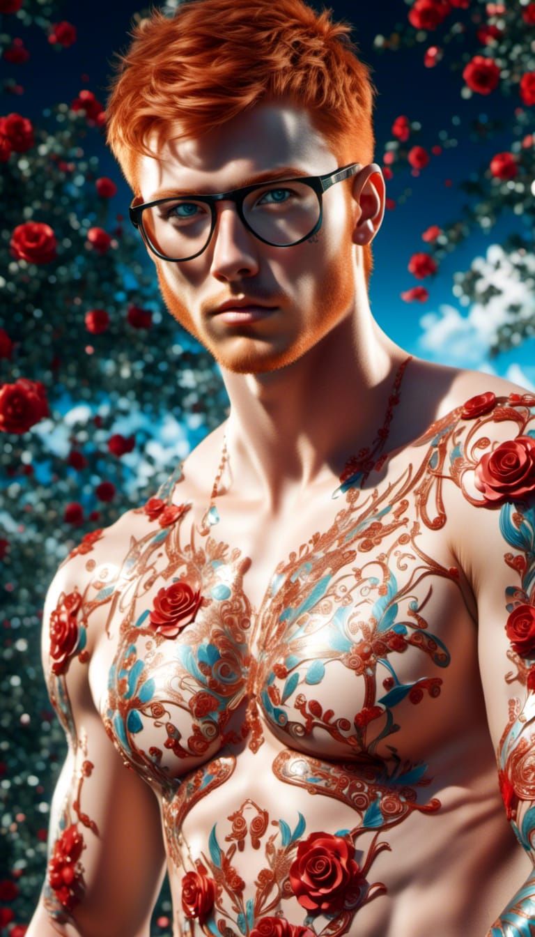 Redhead Hunk in Rose Garden with Silver Armor