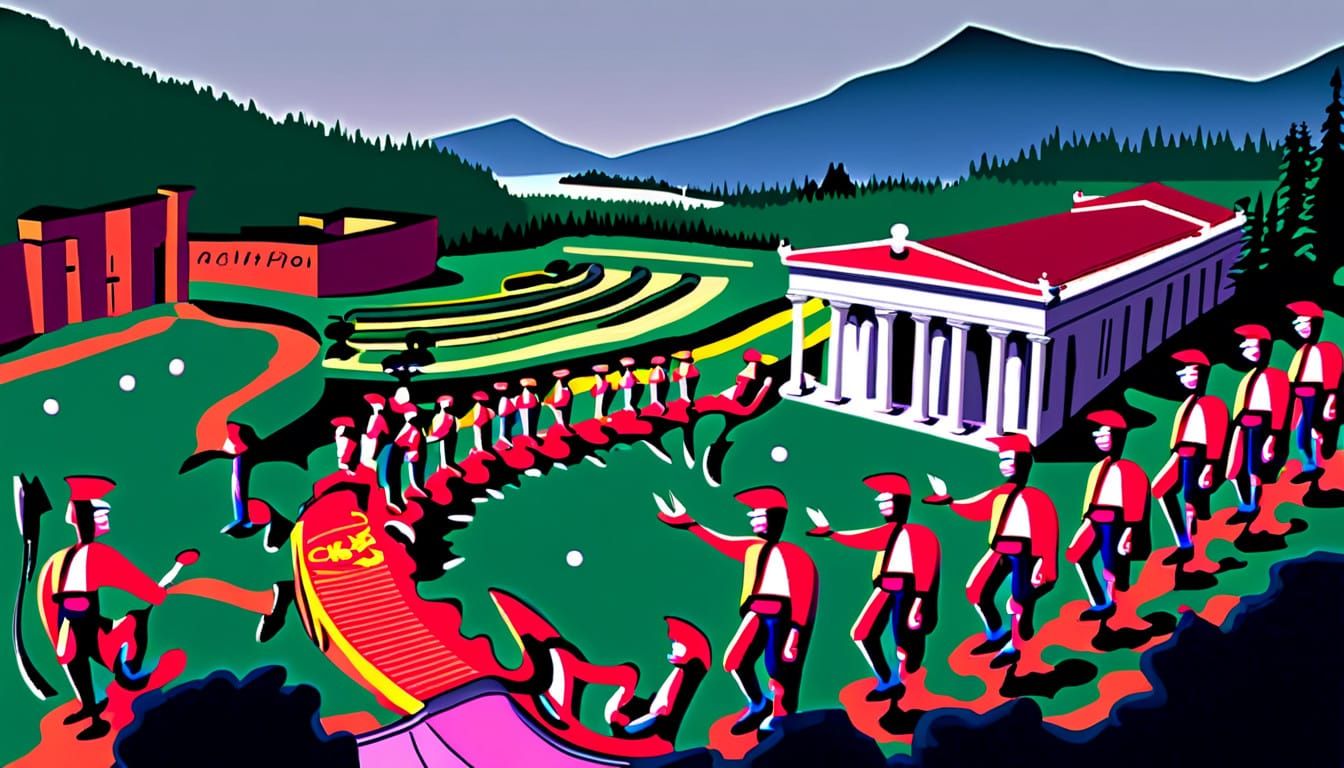 Ancient Arena Battle Scene with Armor-Clad Warriors and Spec...