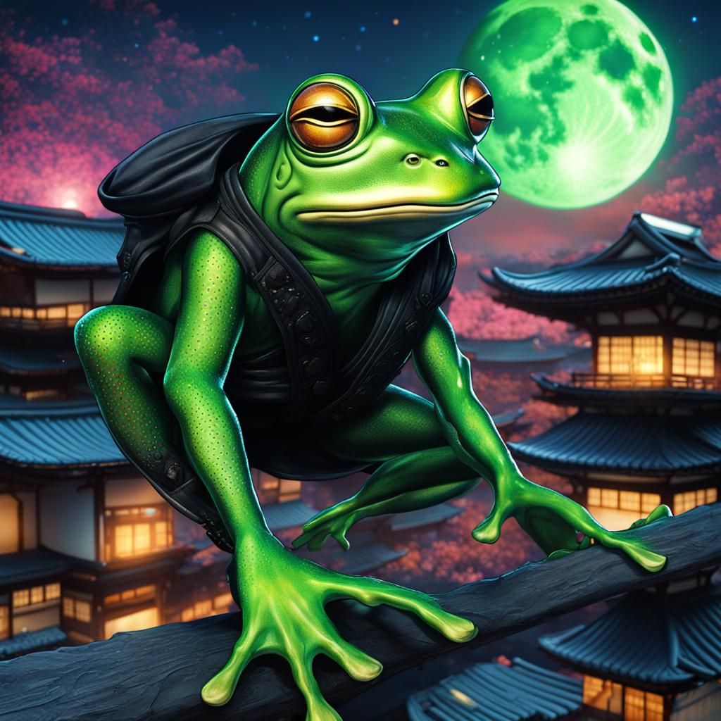 Ninja Frog Running on Japanese Rooftops