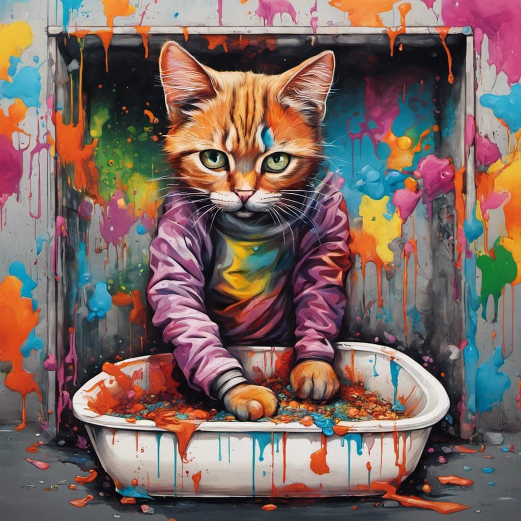 Humorous Graffiti Art: Person in Litter Box