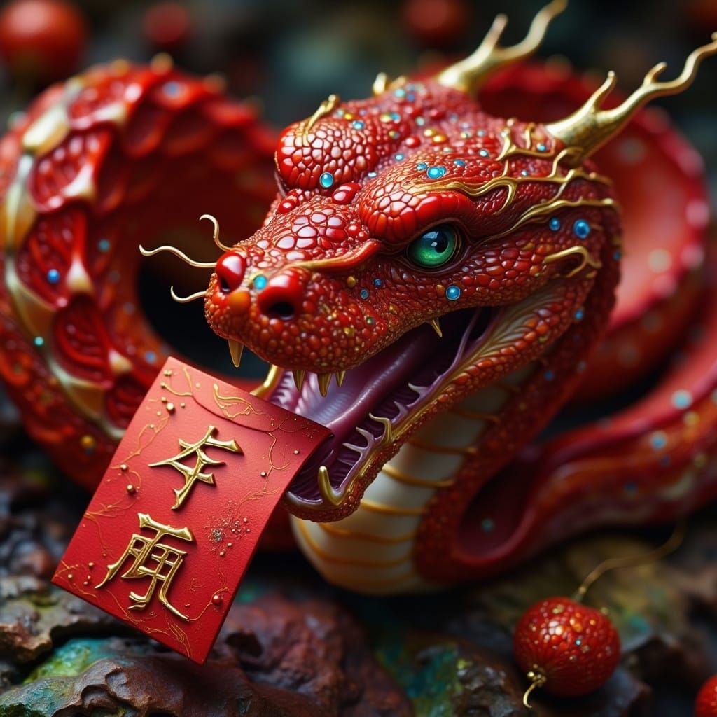 Hyperrealistic Big Red Snake in Moody, Cinematic Scene