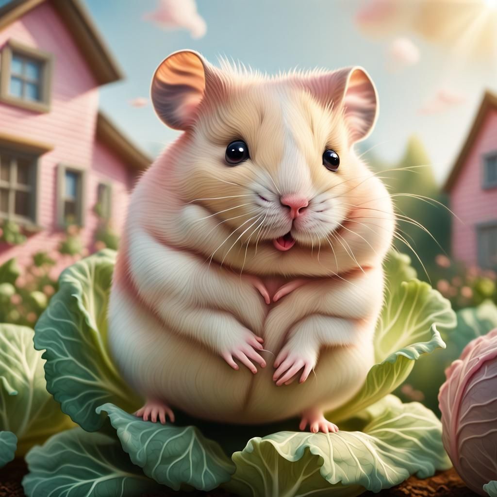 Whimsical Hamster Garden in Hyperrealistic Style