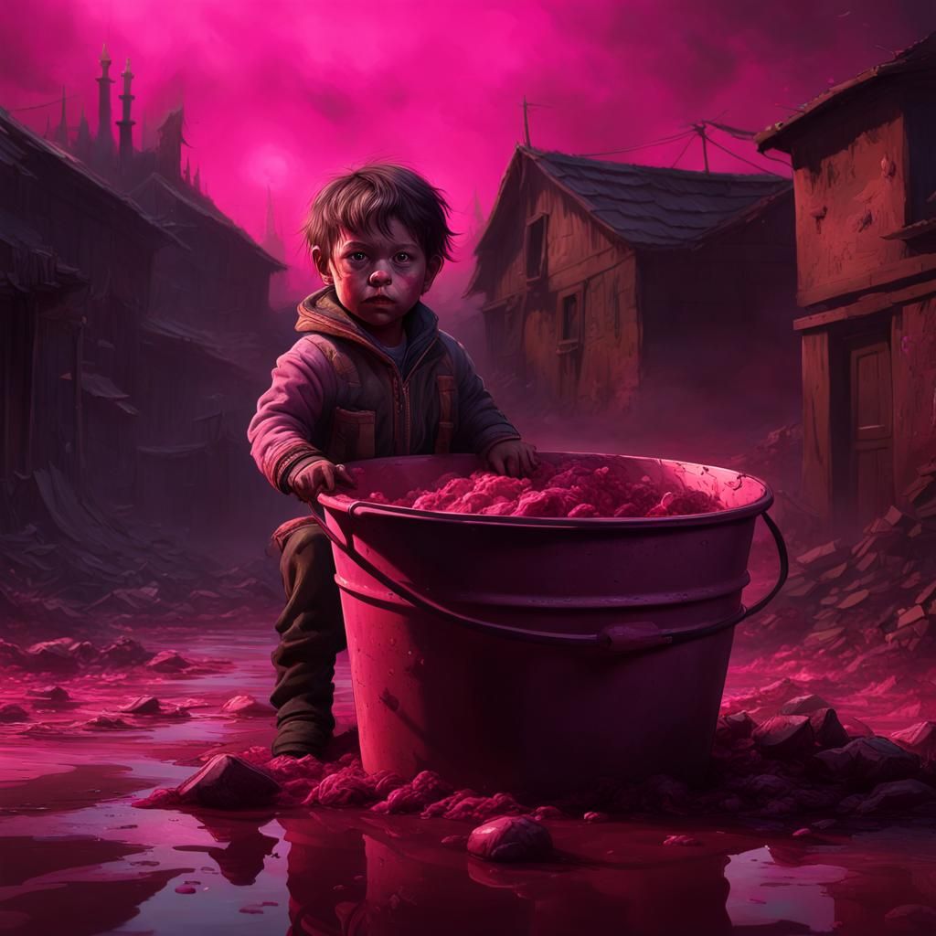 Child in Bucket: Apocalyptic Dark Fantasy Art