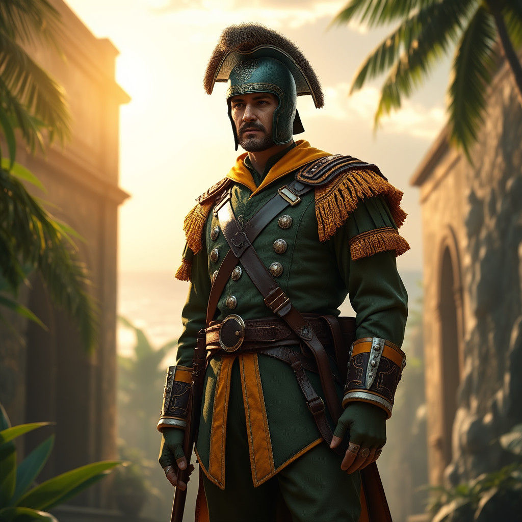Spanish Soldier in Caribbean, Realistic Matte Painting