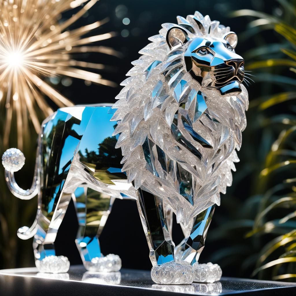 Crystal Lion in a Crystalline Forest