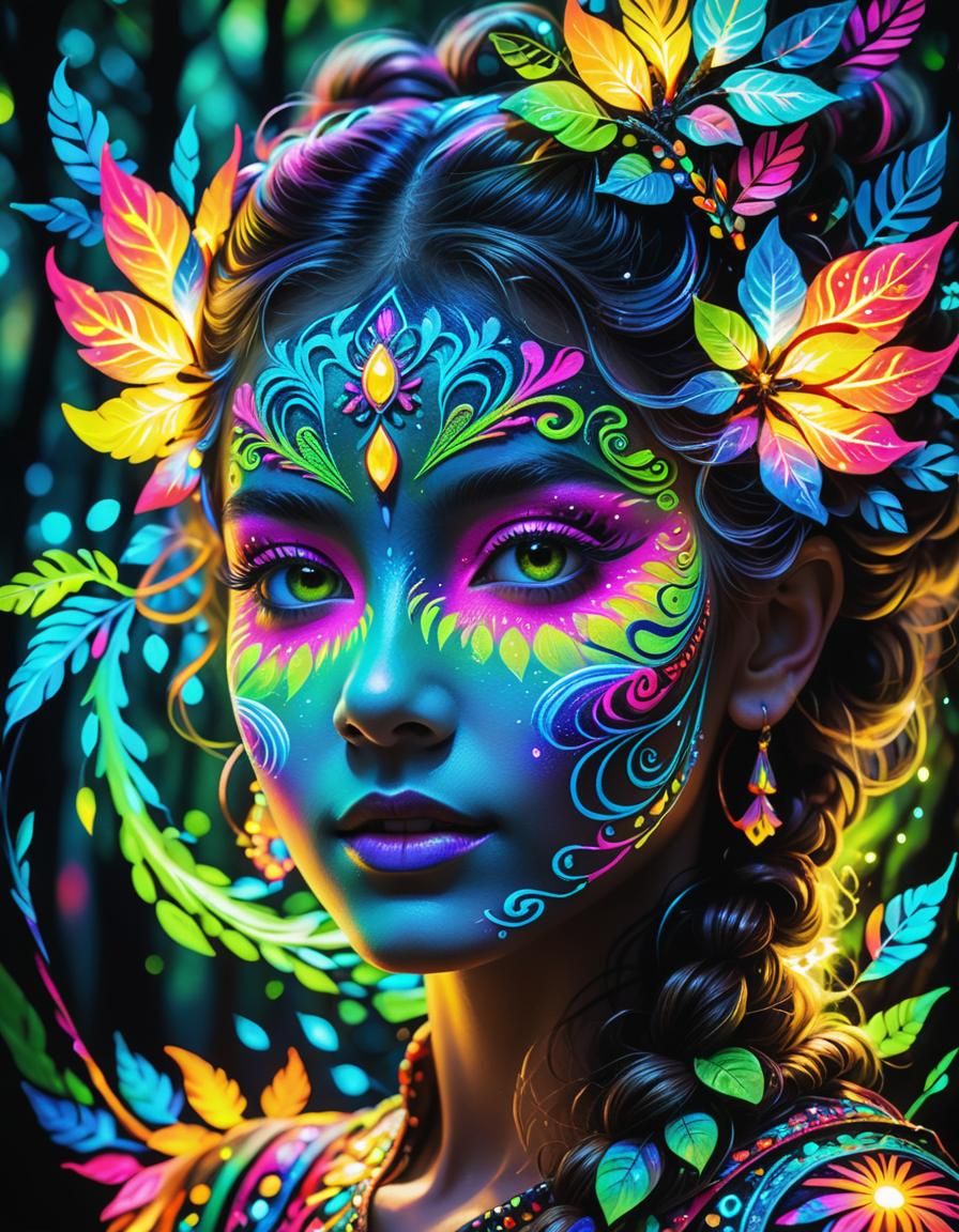 Sprite Portrait with Fluorescent Face Paint in Synthwave Sty...