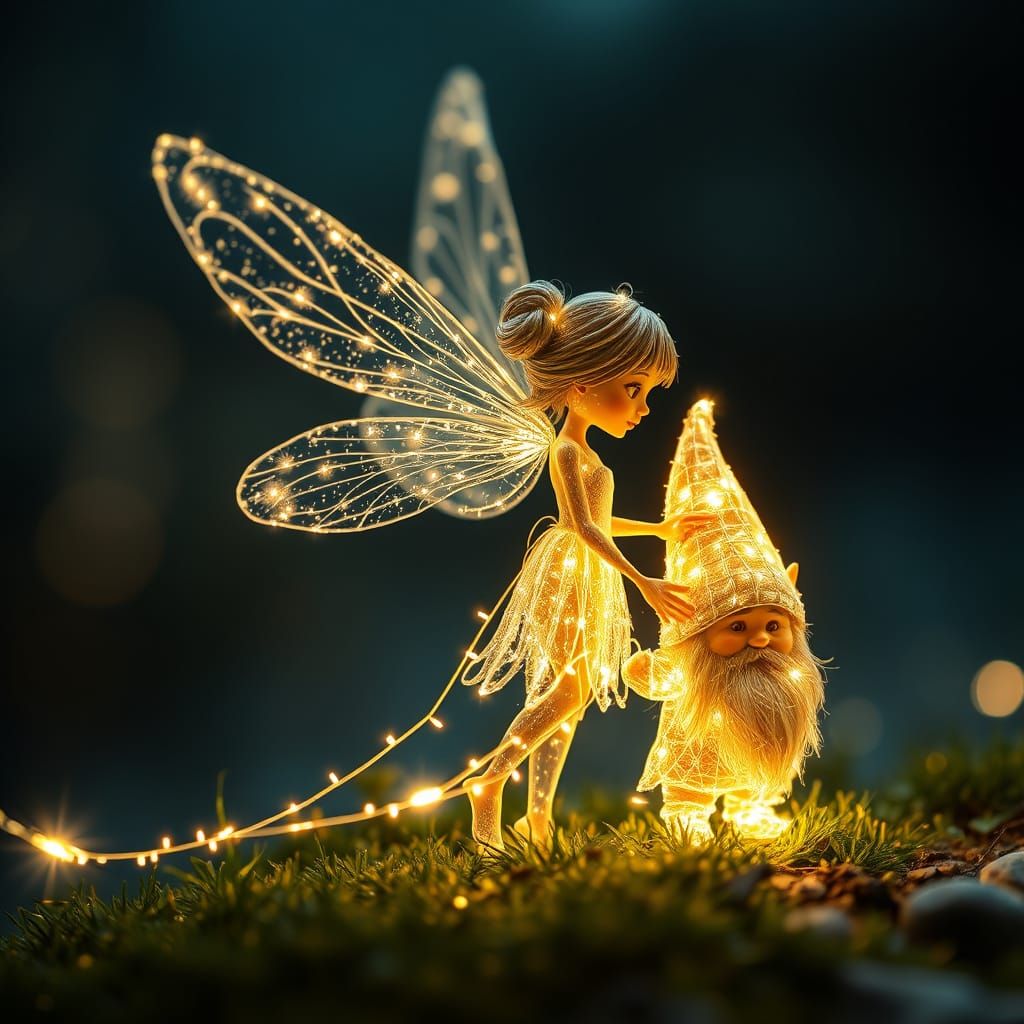 Whimsical Fairy and Gnome, Radiating Magical Light