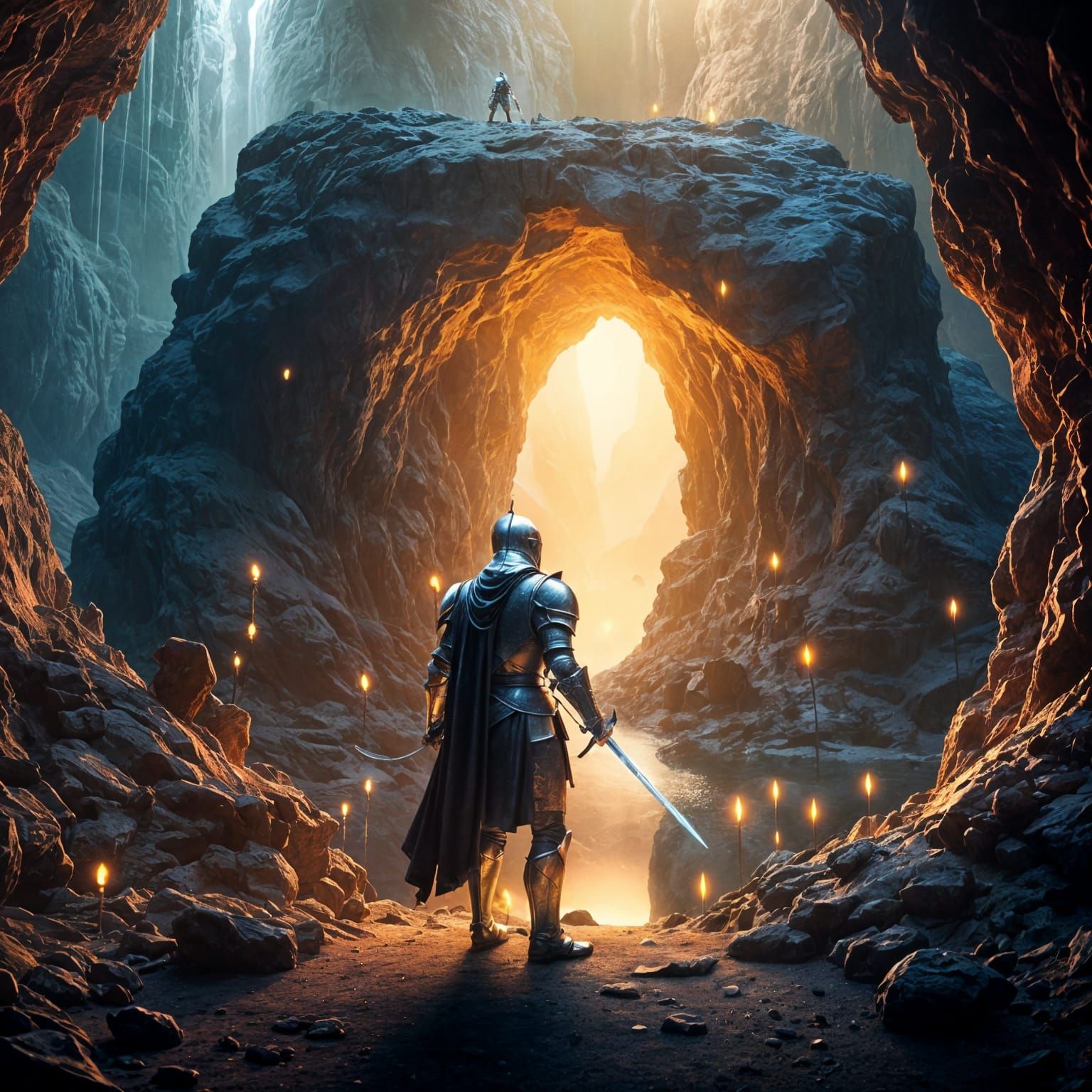 Knight at the Glowing Cave Entrance